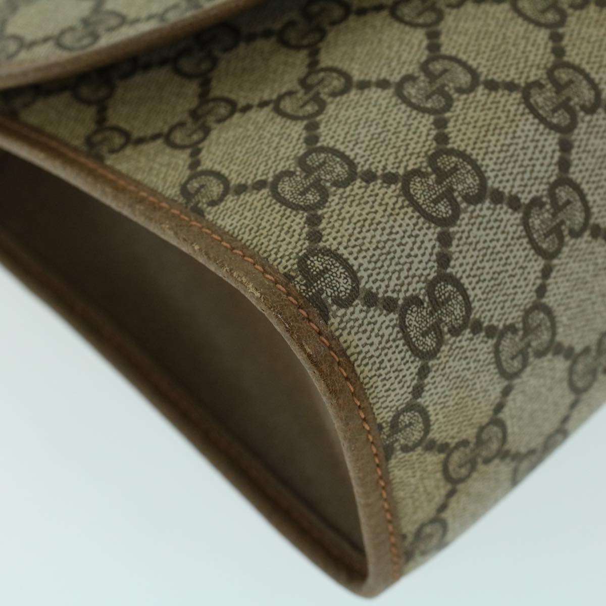 GUCCI GG Canvas Web Sherry Line Clutch Bag PVC Leather Beige Green 54001