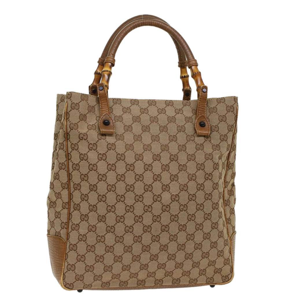 GUCCI GG Canvas Bamboo Hand Bag Beige 112530 54011