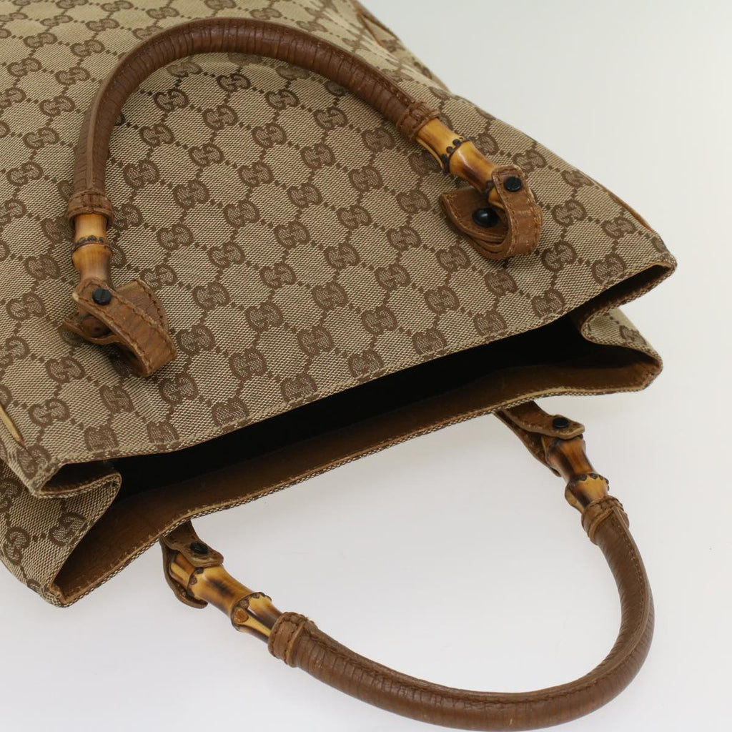 GUCCI GG Canvas Bamboo Hand Bag Beige 112530 54011