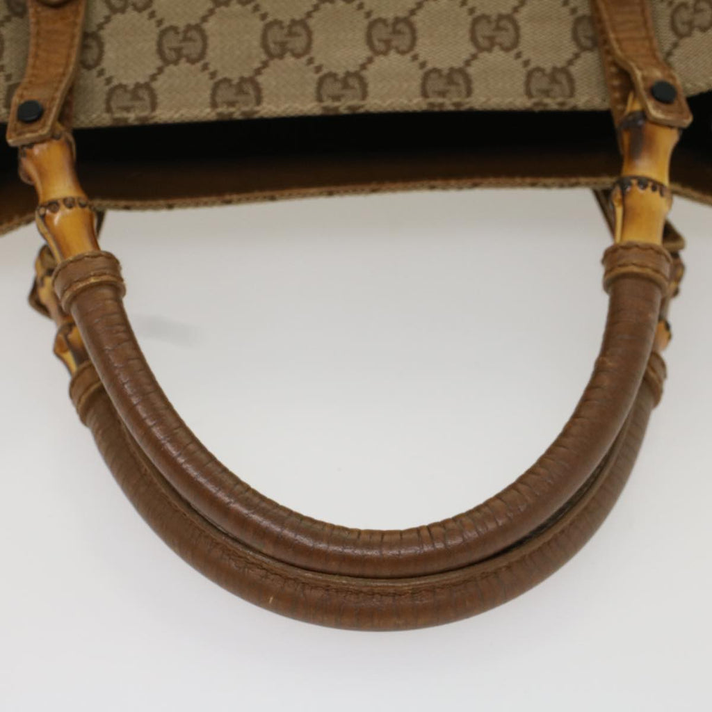 GUCCI GG Canvas Bamboo Hand Bag Beige 112530 54011