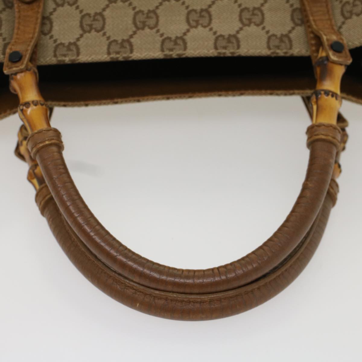 GUCCI GG Canvas Bamboo Hand Bag Beige 112530 54011