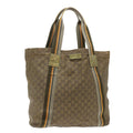 GUCCI GG Canvas Sherry Line Tote Bag Gold Gray khaki 189669 54019