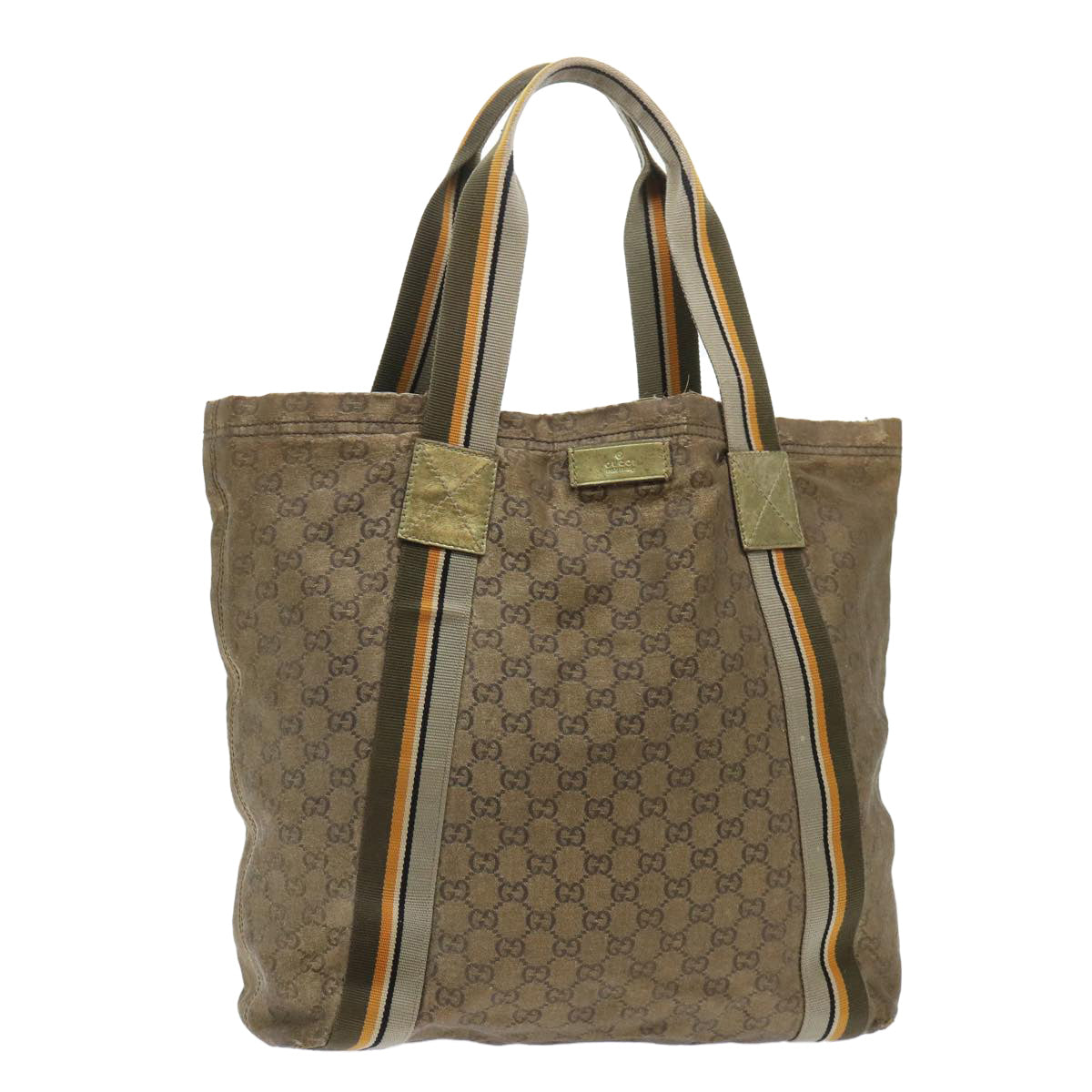 GUCCI GG Canvas Sherry Line Tote Bag Gold Gray khaki 189669 54019