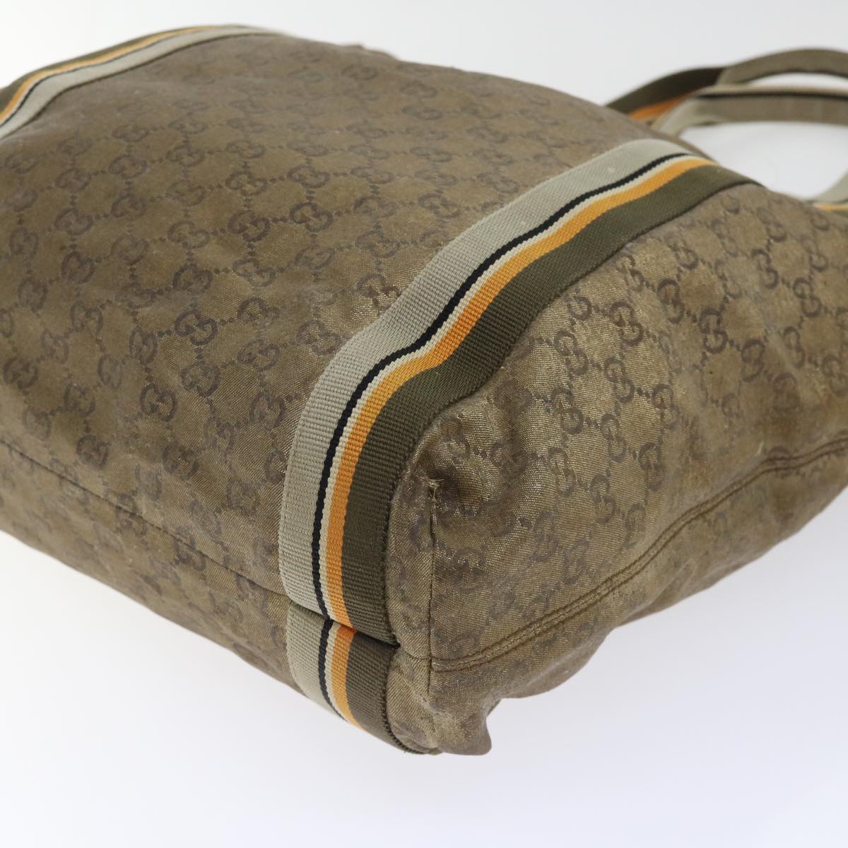 GUCCI GG Canvas Sherry Line Tote Bag Gold Gray khaki 189669 54019