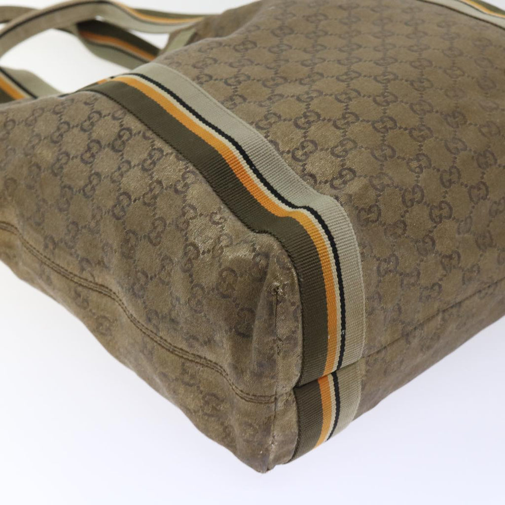 GUCCI GG Canvas Sherry Line Tote Bag Gold Gray khaki 189669 54019