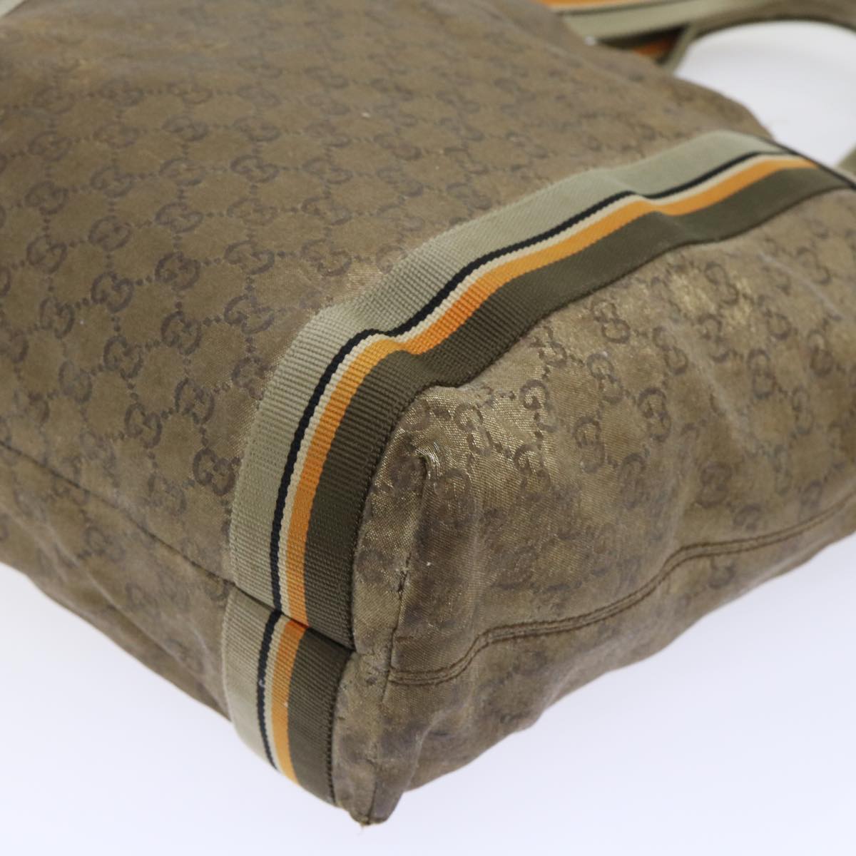 GUCCI GG Canvas Sherry Line Tote Bag Gold Gray khaki 189669 54019