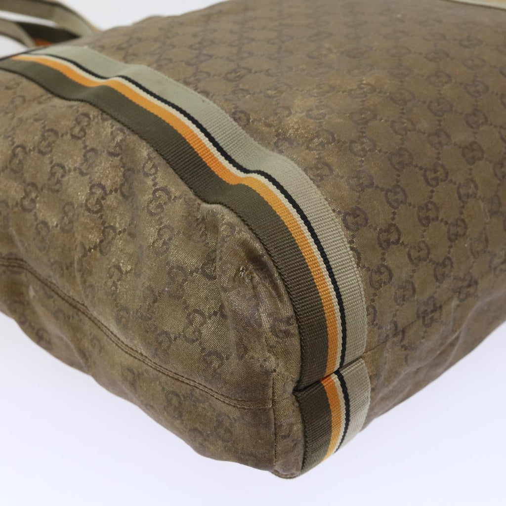 GUCCI GG Canvas Sherry Line Tote Bag Gold Gray khaki 189669 54019