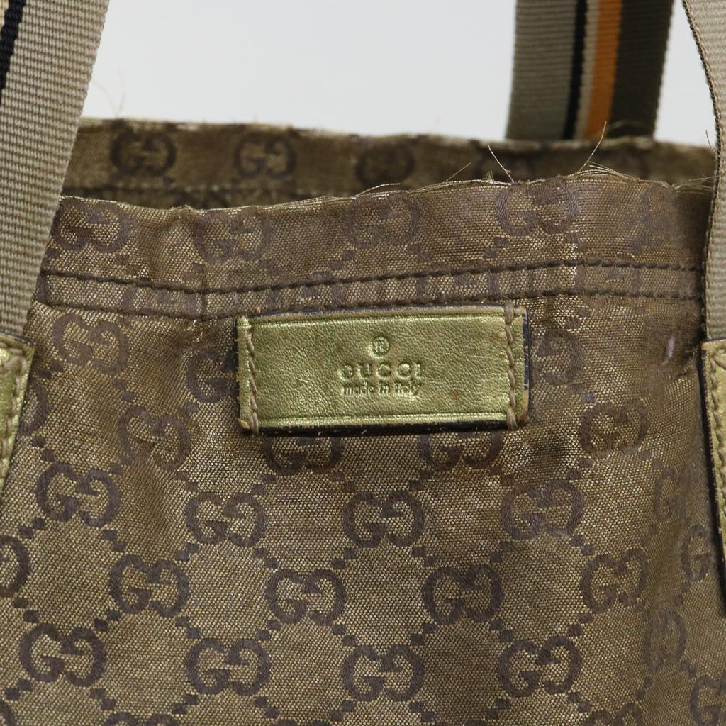 GUCCI GG Canvas Sherry Line Tote Bag Gold Gray khaki 189669 54019