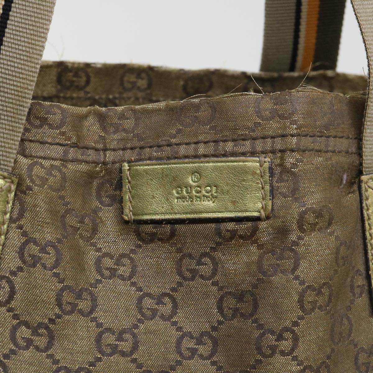 GUCCI GG Canvas Sherry Line Tote Bag Gold Gray khaki 189669 54019