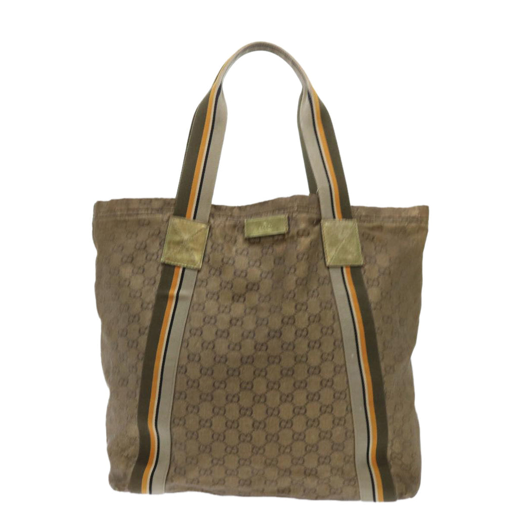 GUCCI GG Canvas Sherry Line Tote Bag Gold Gray khaki 189669 54019