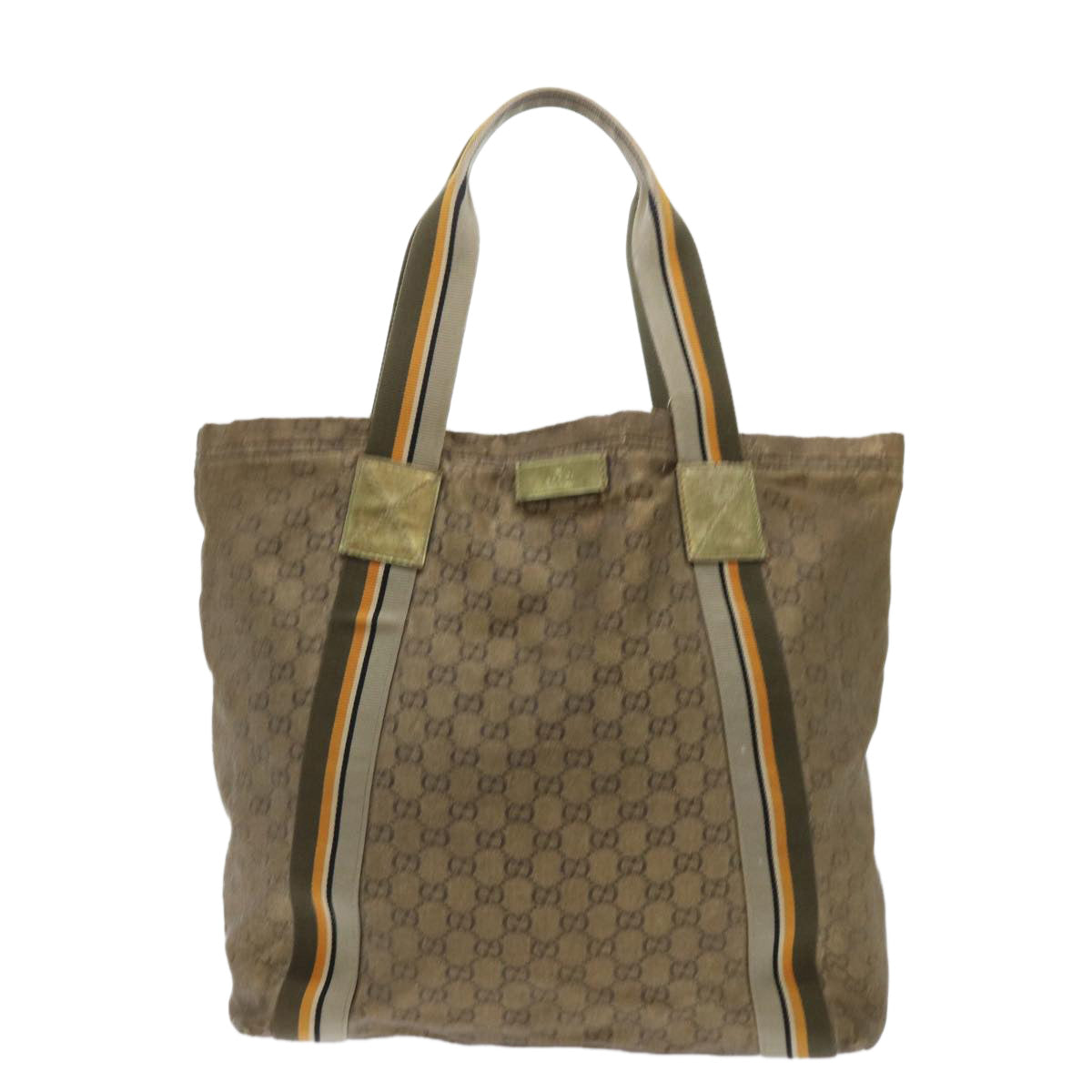 GUCCI GG Canvas Sherry Line Tote Bag Gold Gray khaki 189669 54019