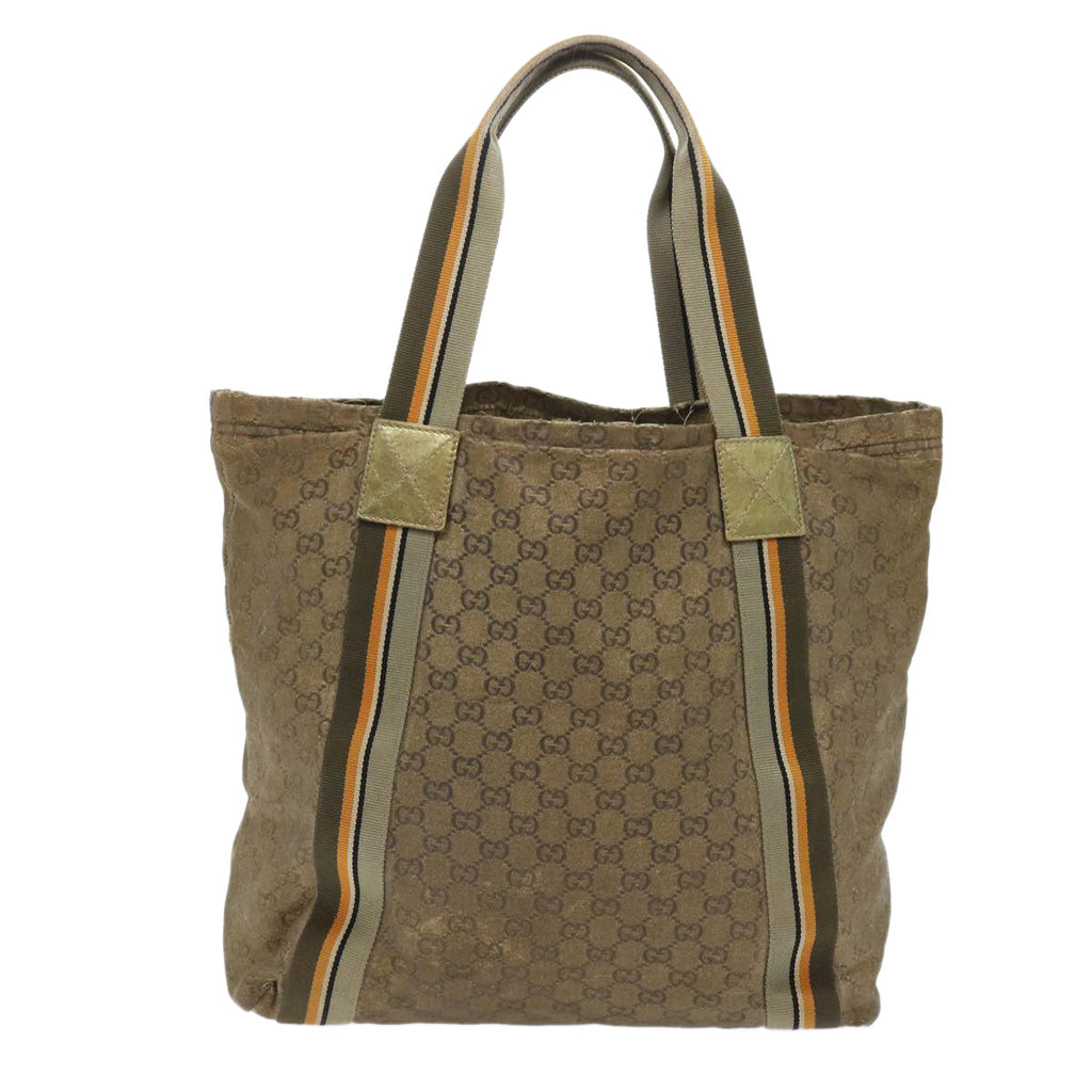 GUCCI GG Canvas Sherry Line Tote Bag Gold Gray khaki 189669 54019