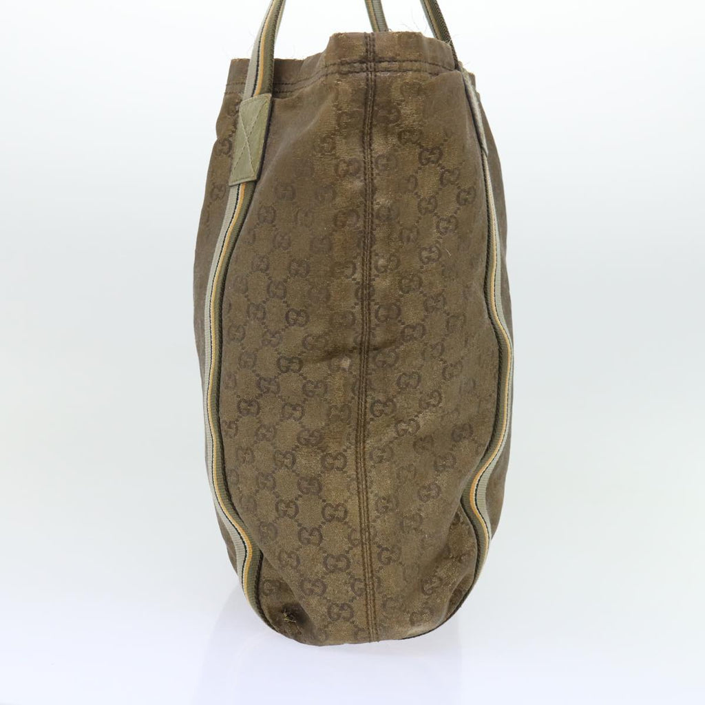 GUCCI GG Canvas Sherry Line Tote Bag Gold Gray khaki 189669 54019