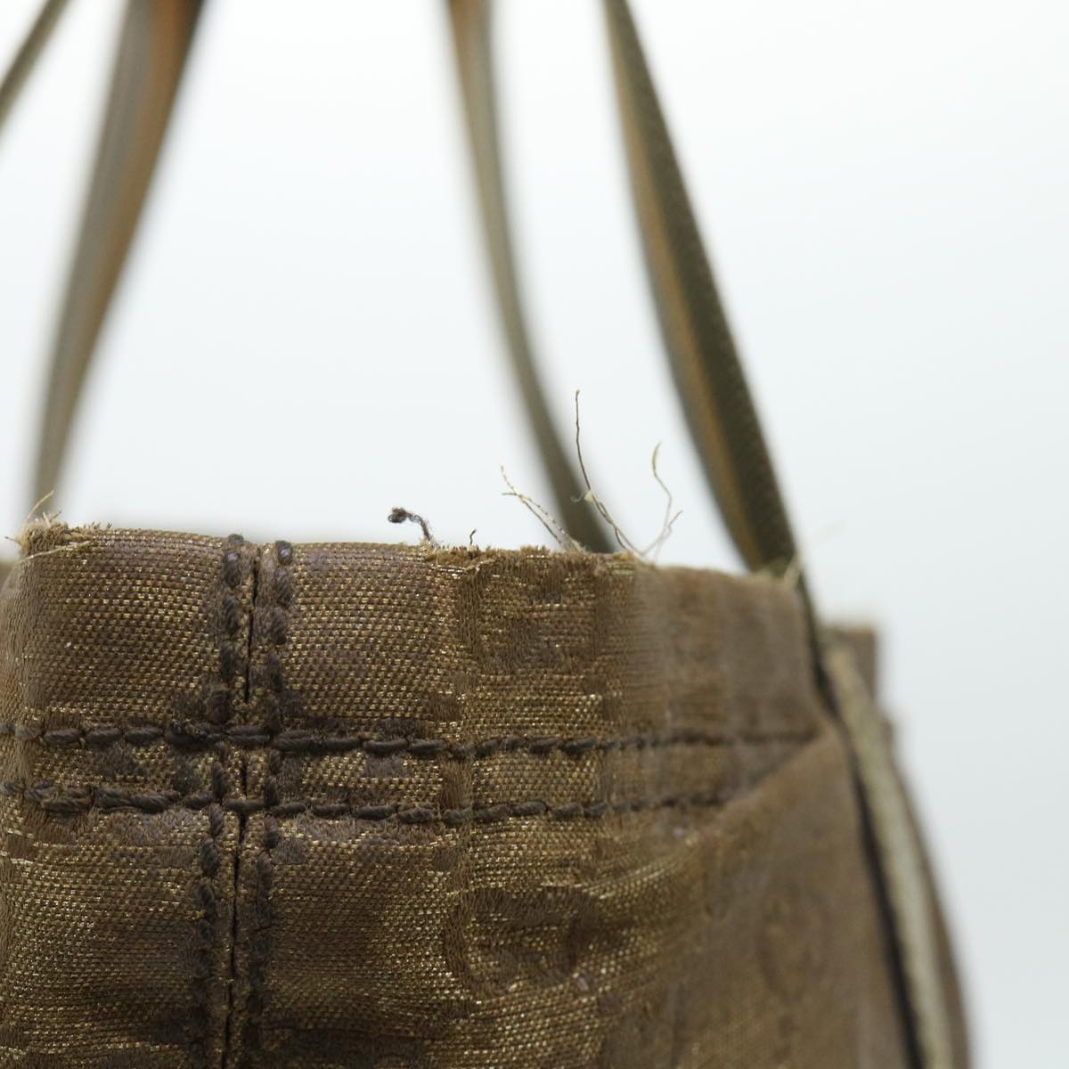 GUCCI GG Canvas Sherry Line Tote Bag Gold Gray khaki 189669 54019