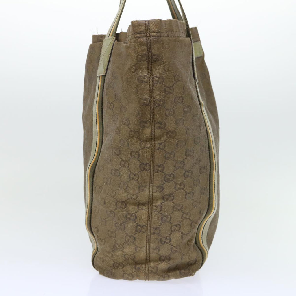 GUCCI GG Canvas Sherry Line Tote Bag Gold Gray khaki 189669 54019