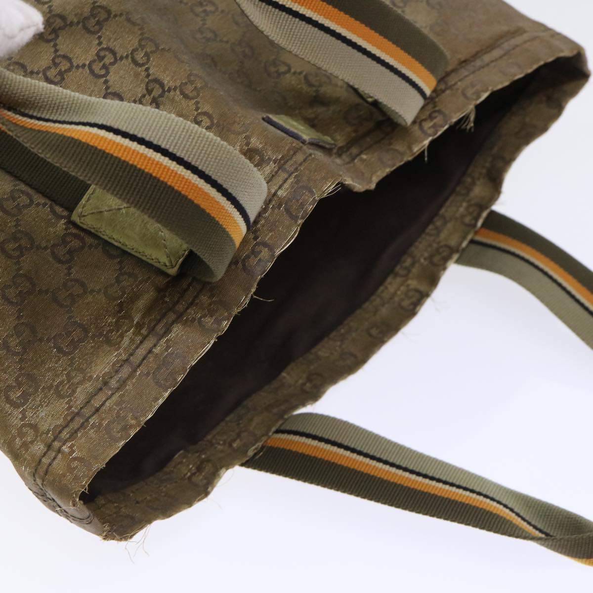 GUCCI GG Canvas Sherry Line Tote Bag Gold Gray khaki 189669 54019