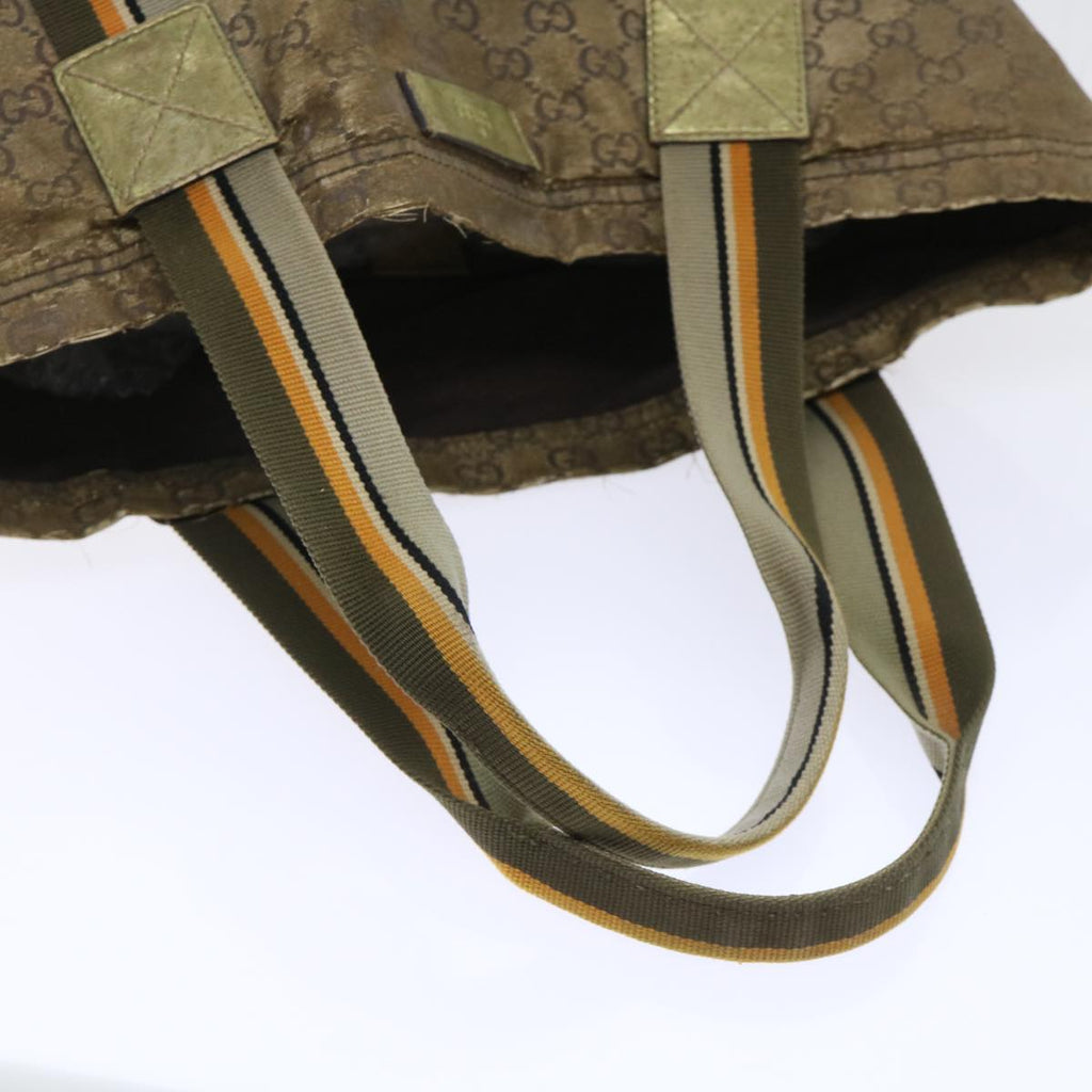 GUCCI GG Canvas Sherry Line Tote Bag Gold Gray khaki 189669 54019