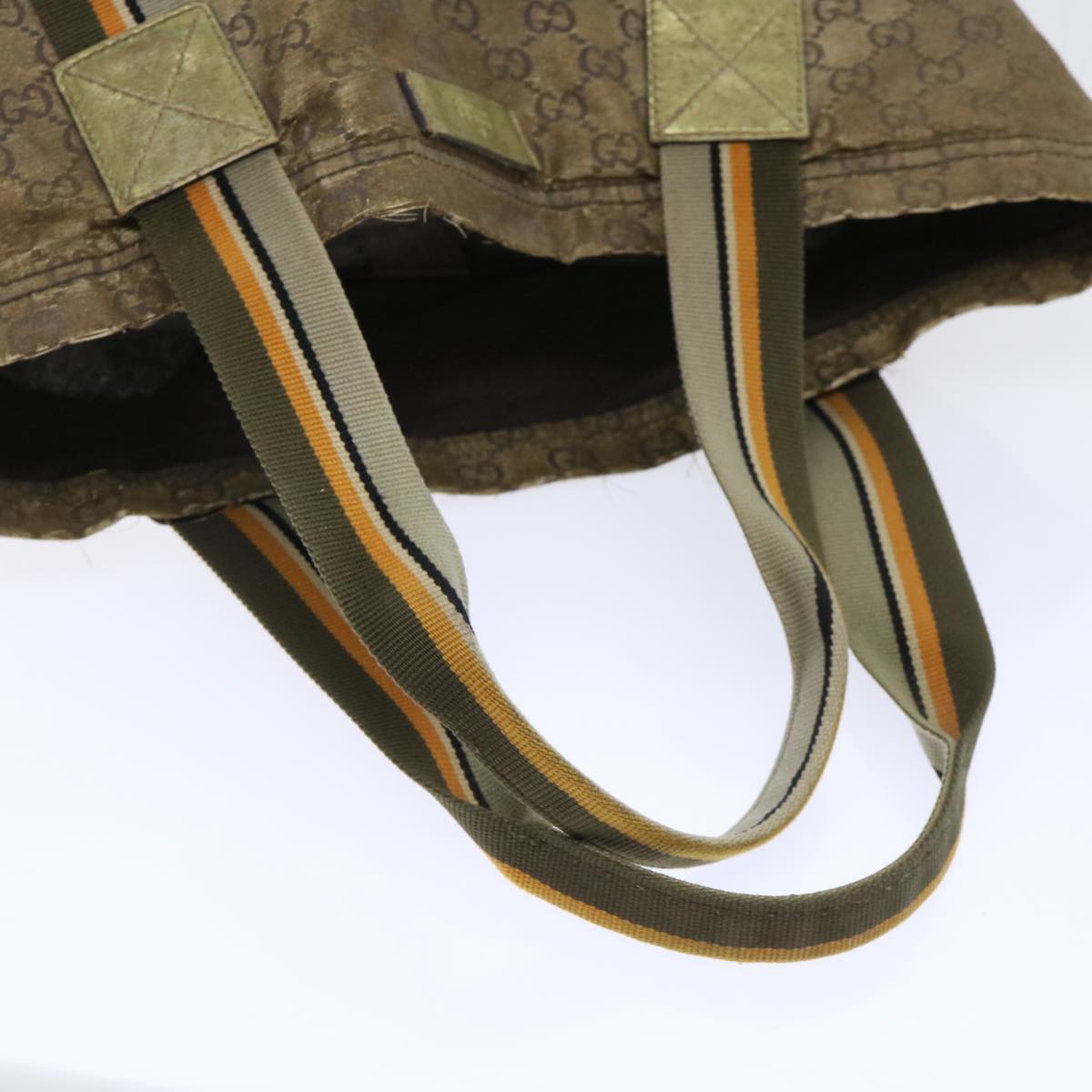 GUCCI GG Canvas Sherry Line Tote Bag Gold Gray khaki 189669 54019