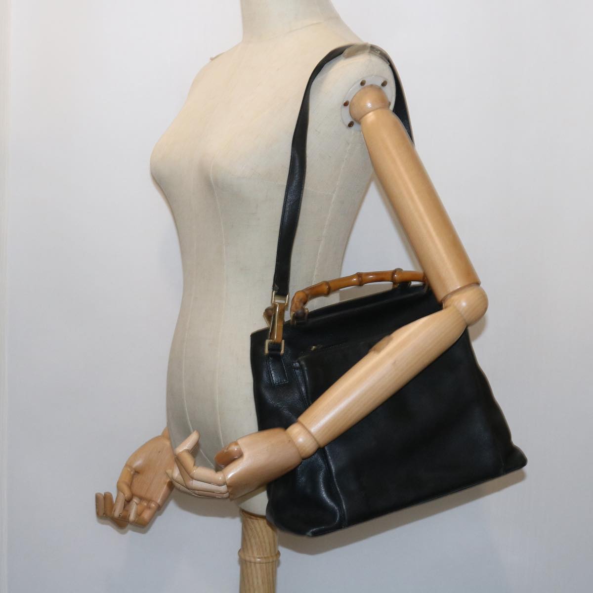 GUCCI Bamboo Shoulder Bag Leather 2way Black 54020