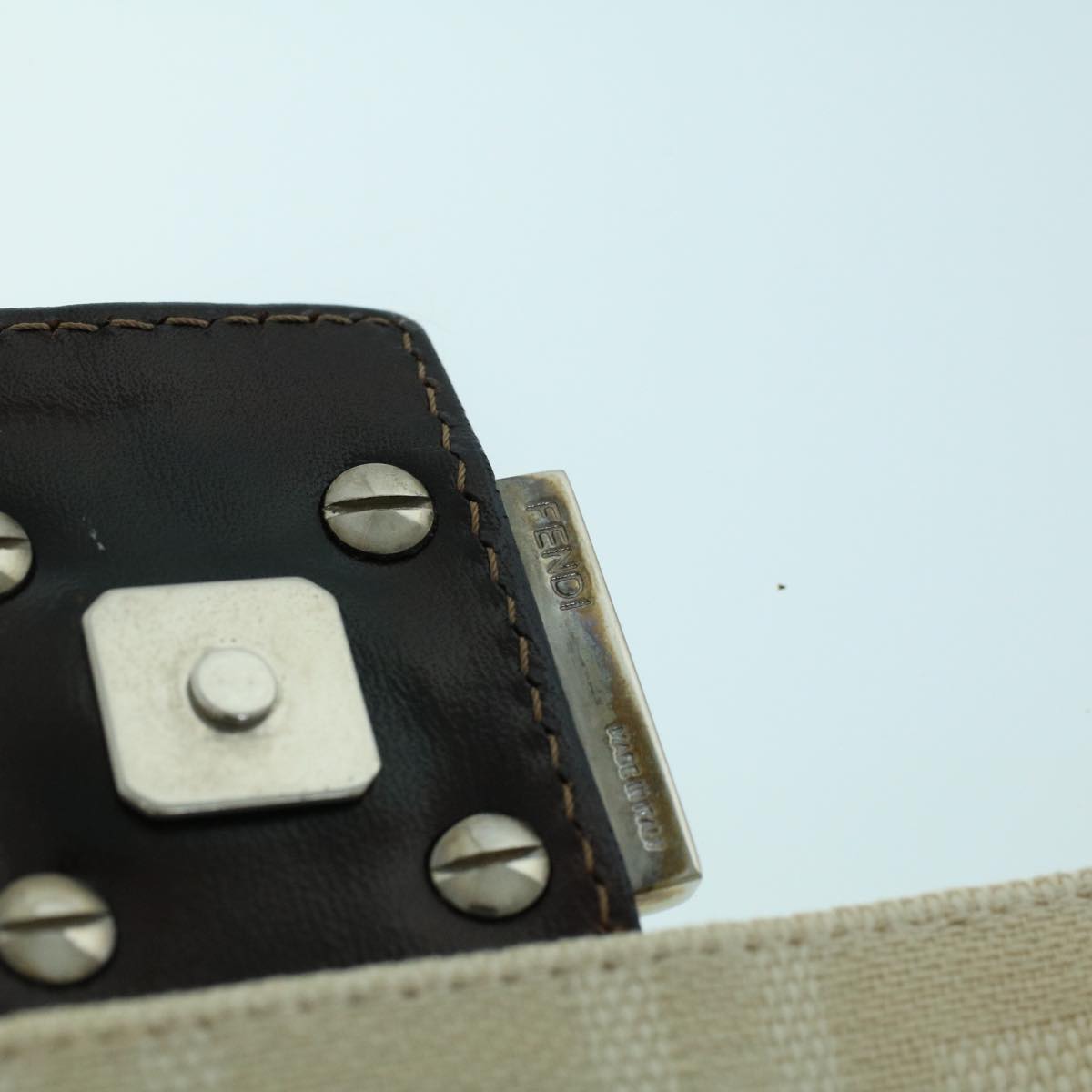 FENDI Mamma Baguette Shoulder Bag Canvas Leather Beige Brown 54030