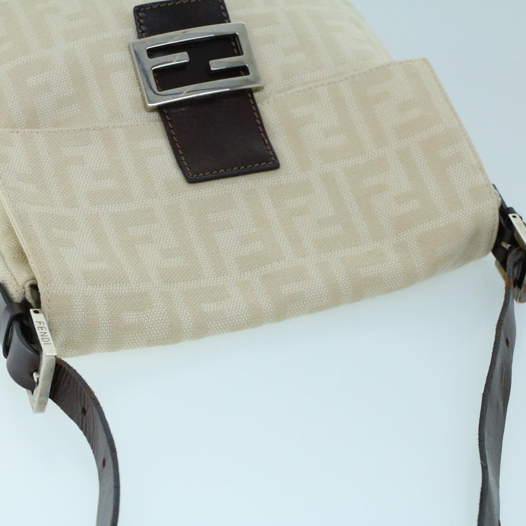 FENDI Mamma Baguette Shoulder Bag Canvas Leather Beige Brown 54030