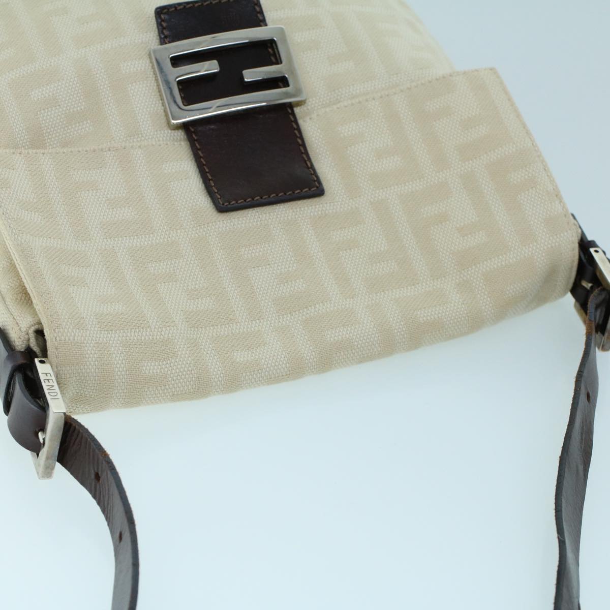FENDI Mamma Baguette Shoulder Bag Canvas Leather Beige Brown 54030