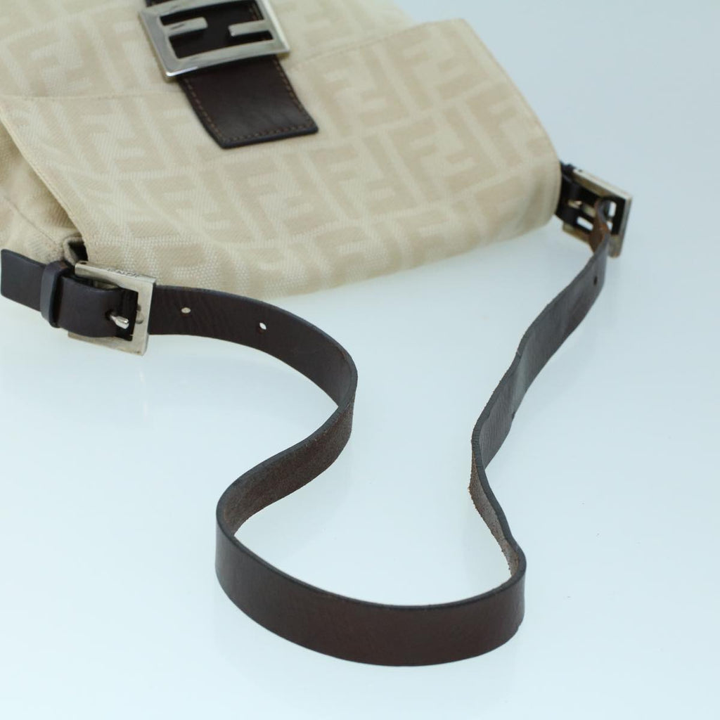 FENDI Mamma Baguette Shoulder Bag Canvas Leather Beige Brown 54030