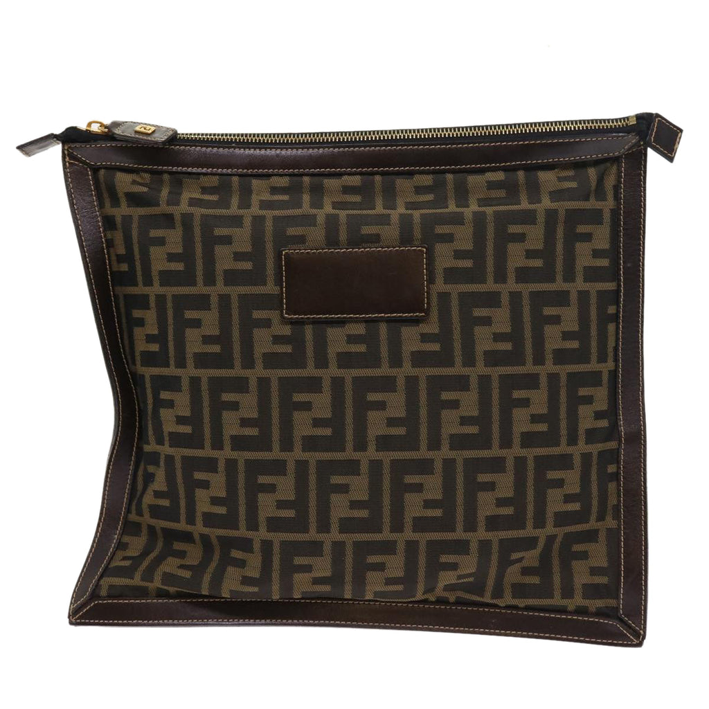 FENDI Zucca Canvas Pouch Black Brown 54125