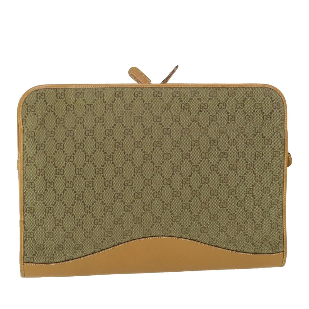 GUCCI GG Canvas Clutch Bag Leather Beige 54130
