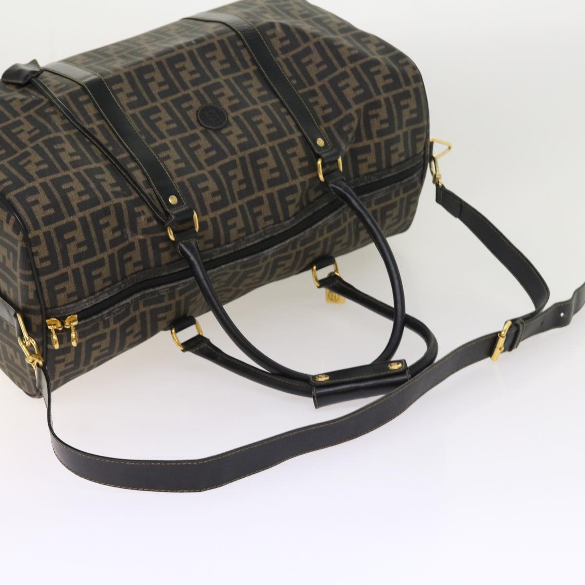FENDI Zucca Canvas Boston Bag 2way Black Brown 54154