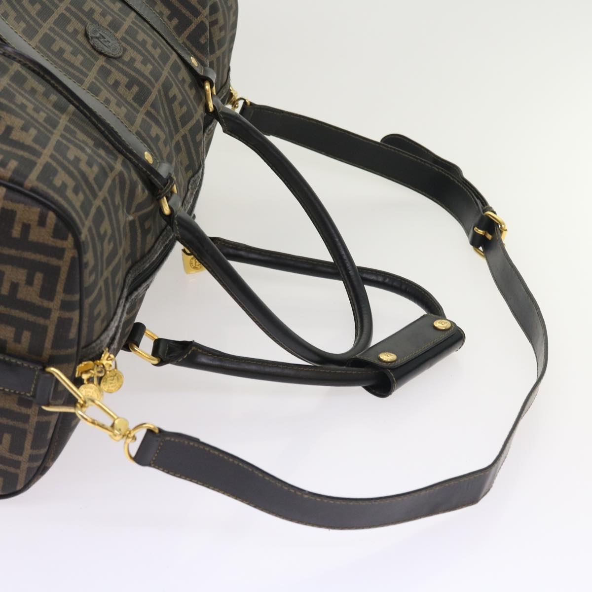 FENDI Zucca Canvas Boston Bag 2way Black Brown 54154