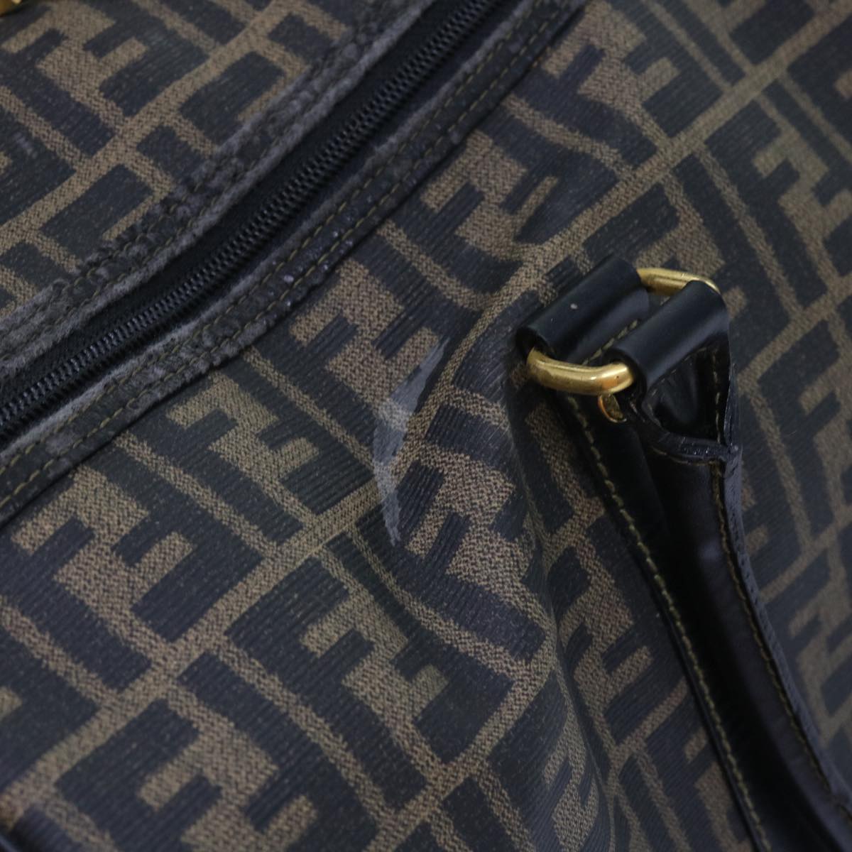 FENDI Zucca Canvas Boston Bag 2way Black Brown 54154