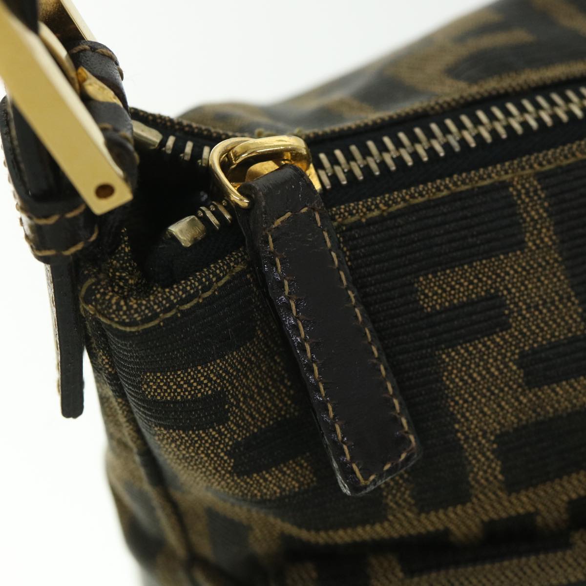 FENDI Zucca Canvas Mamma Baguette Shoulder Bag Black Brown 54169