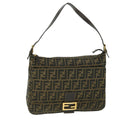 FENDI Zucca Canvas Mamma Baguette Shoulder Bag Black Brown 54169