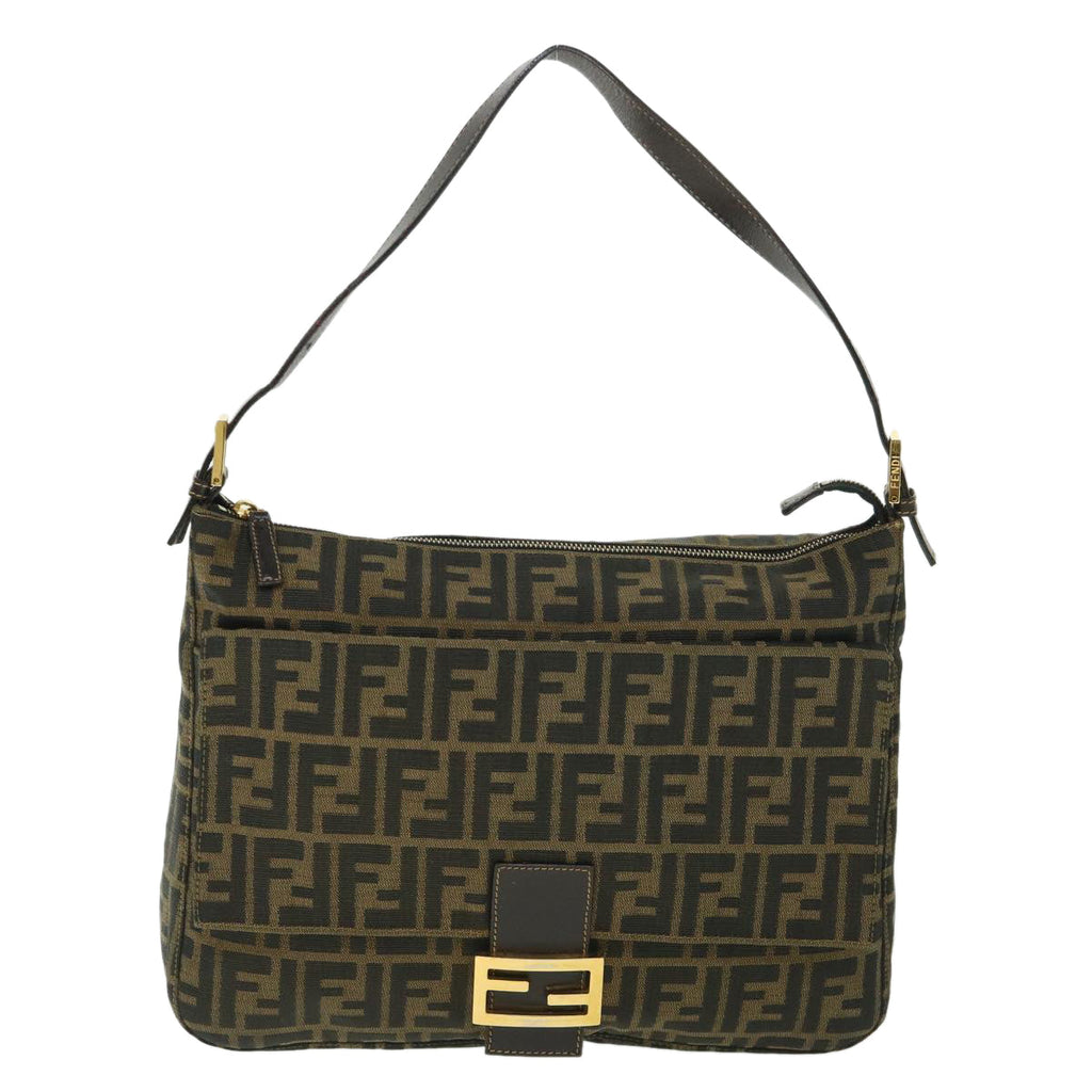 FENDI Zucca Canvas Mamma Baguette Shoulder Bag Black Brown 54169