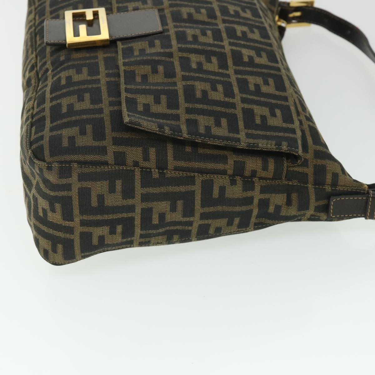 FENDI Zucca Canvas Mamma Baguette Shoulder Bag Black Brown 54169