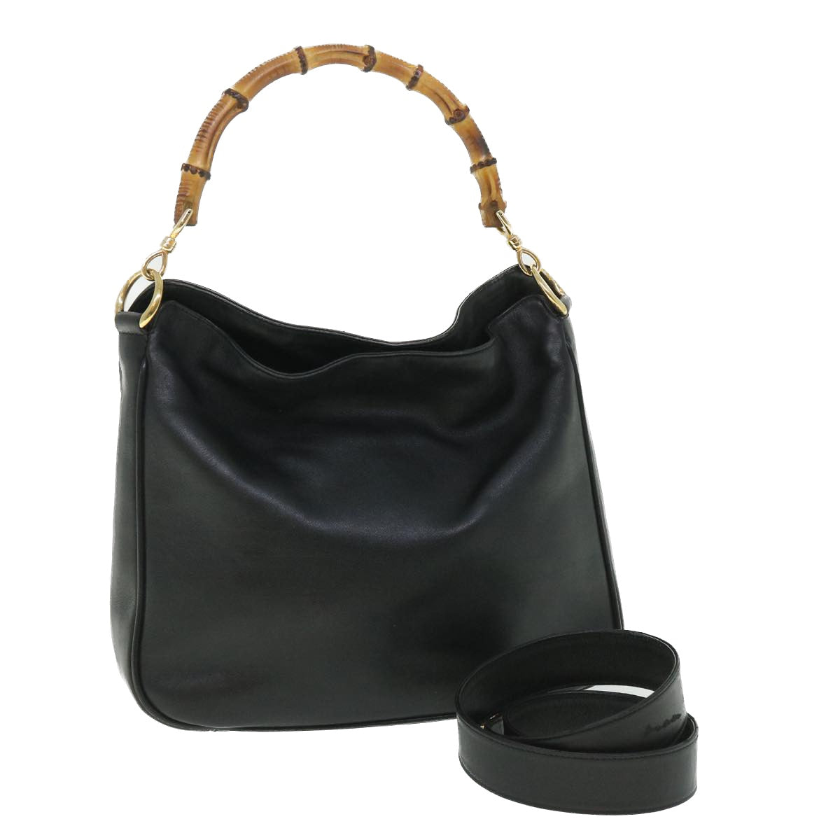 GUCCI Bamboo Shoulder Bag Leather 2way Black 54322