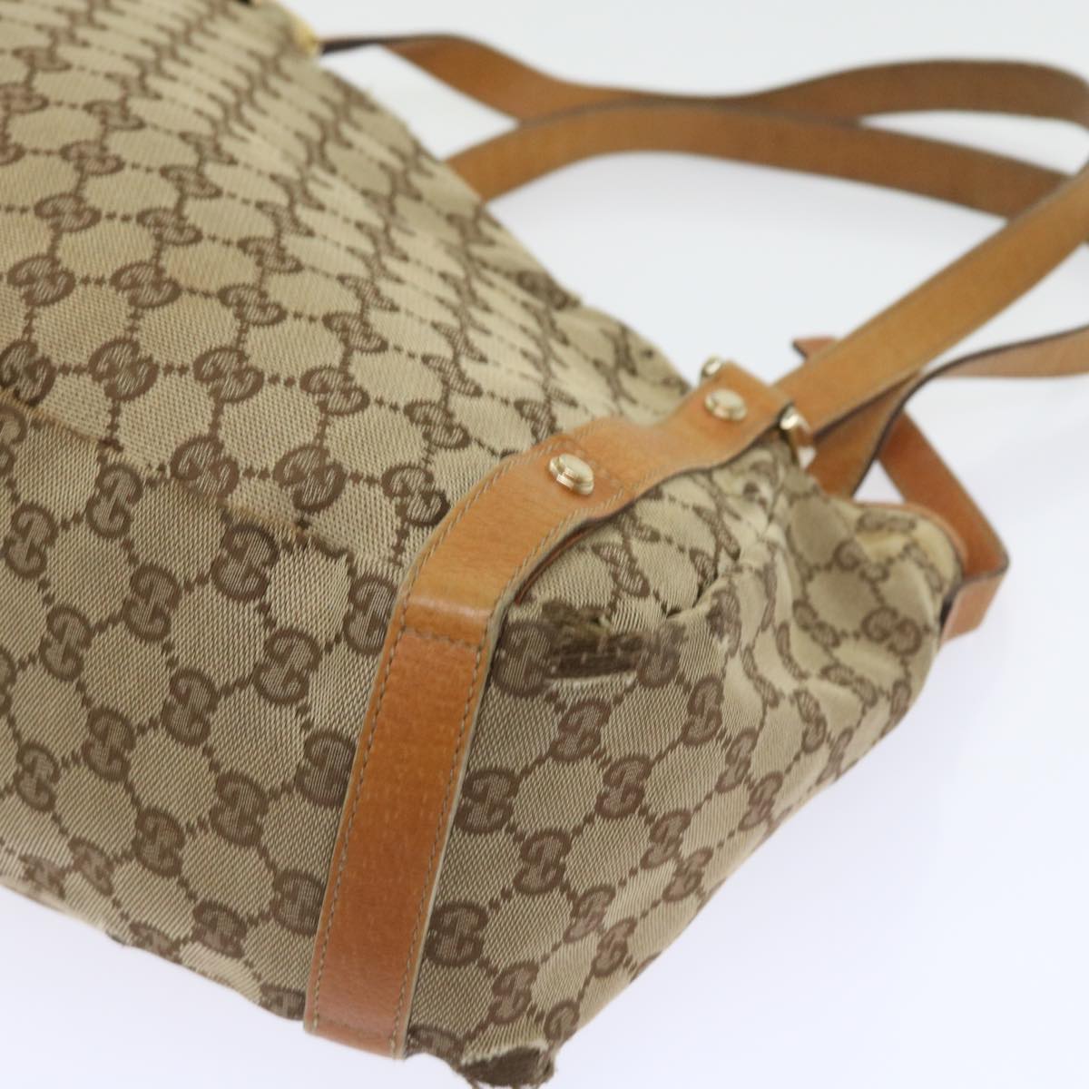 GUCCI GG Canvas Shoulder Bag Leather Beige Orange 54329
