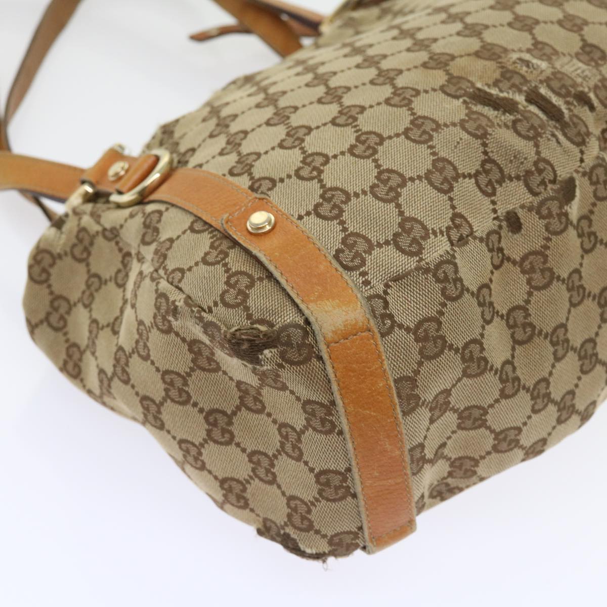 GUCCI GG Canvas Shoulder Bag Leather Beige Orange 54329