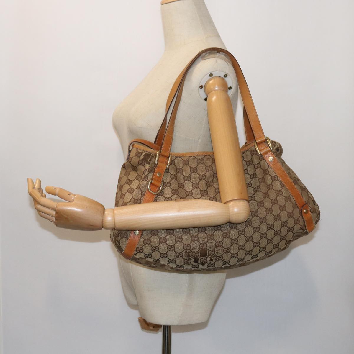 GUCCI GG Canvas Shoulder Bag Leather Beige Orange 54329