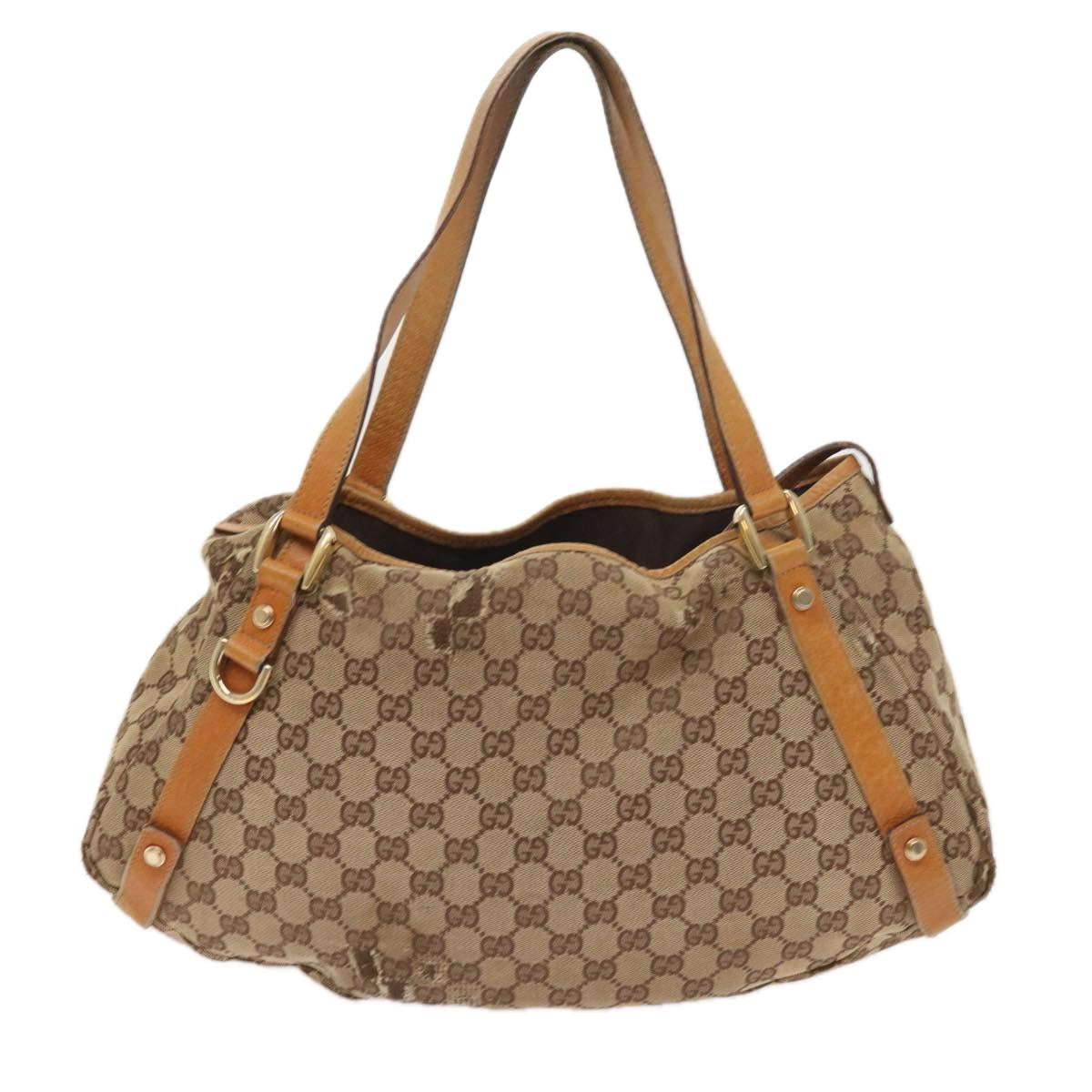 GUCCI GG Canvas Shoulder Bag Leather Beige Orange 54329