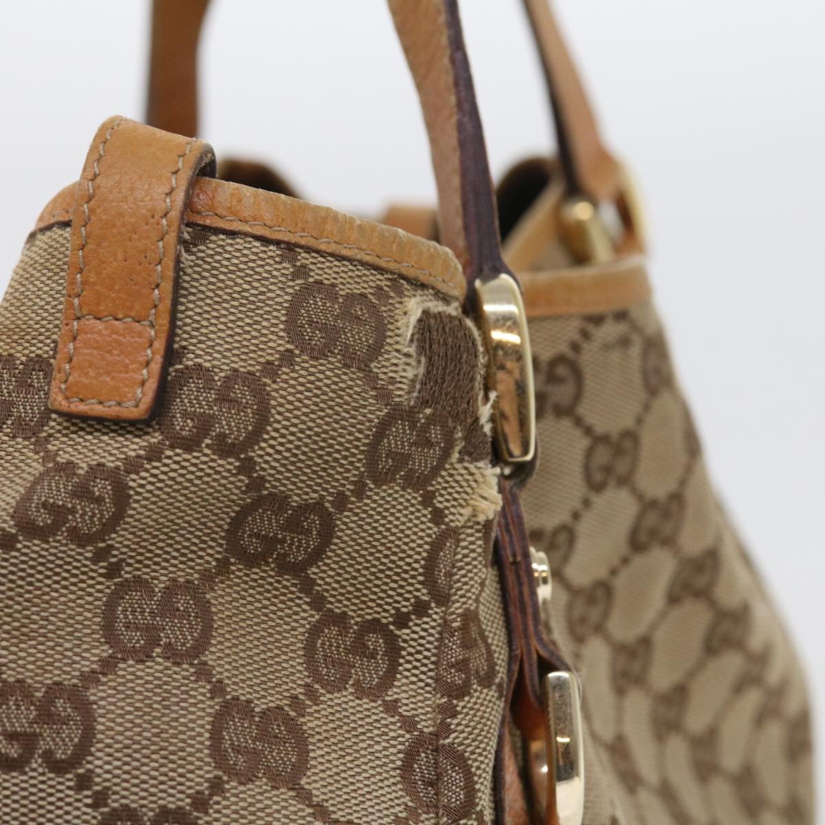 GUCCI GG Canvas Shoulder Bag Leather Beige Orange 54329