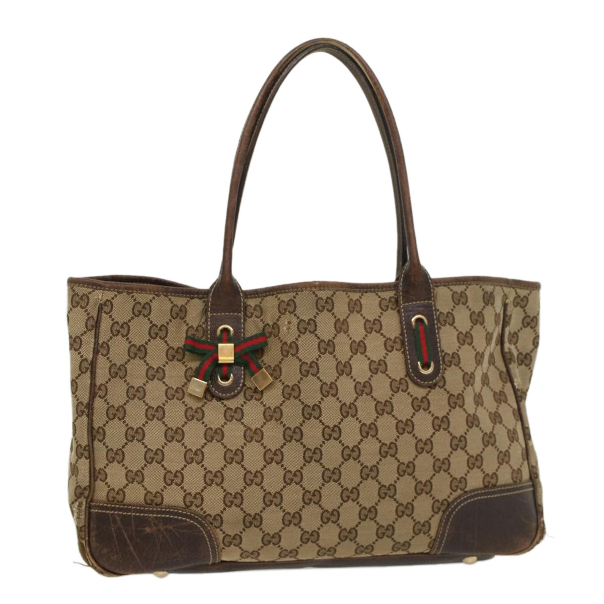 GUCCI GG Canvas Web Sherry Line Tote Bag Beige Red Green 163805 54330