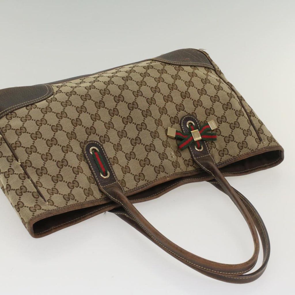 GUCCI GG Canvas Web Sherry Line Tote Bag Beige Red Green 163805 54330