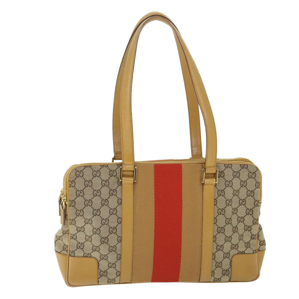 GUCCI GG Canvas Sherry Line Hand Bag Beige Orange Brown 54337