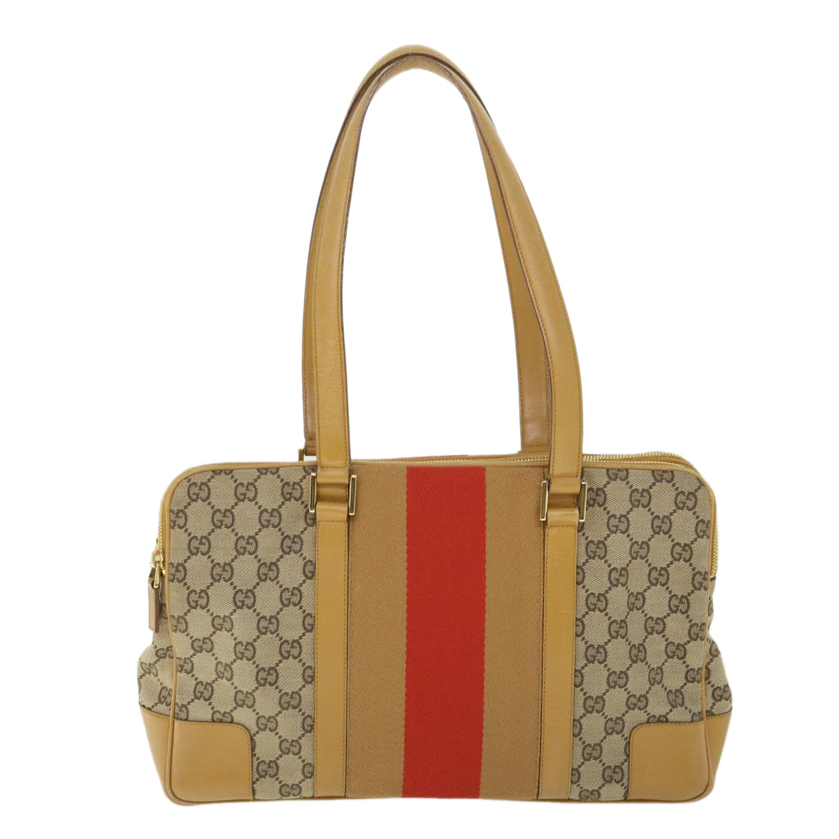 GUCCI GG Canvas Sherry Line Hand Bag Beige Orange Brown 54337