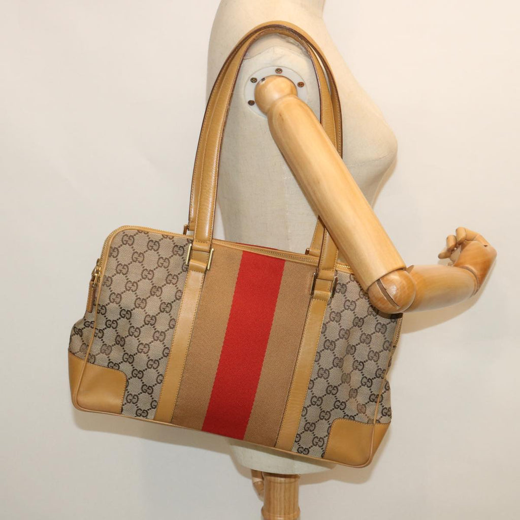 GUCCI GG Canvas Sherry Line Hand Bag Beige Orange Brown 54337