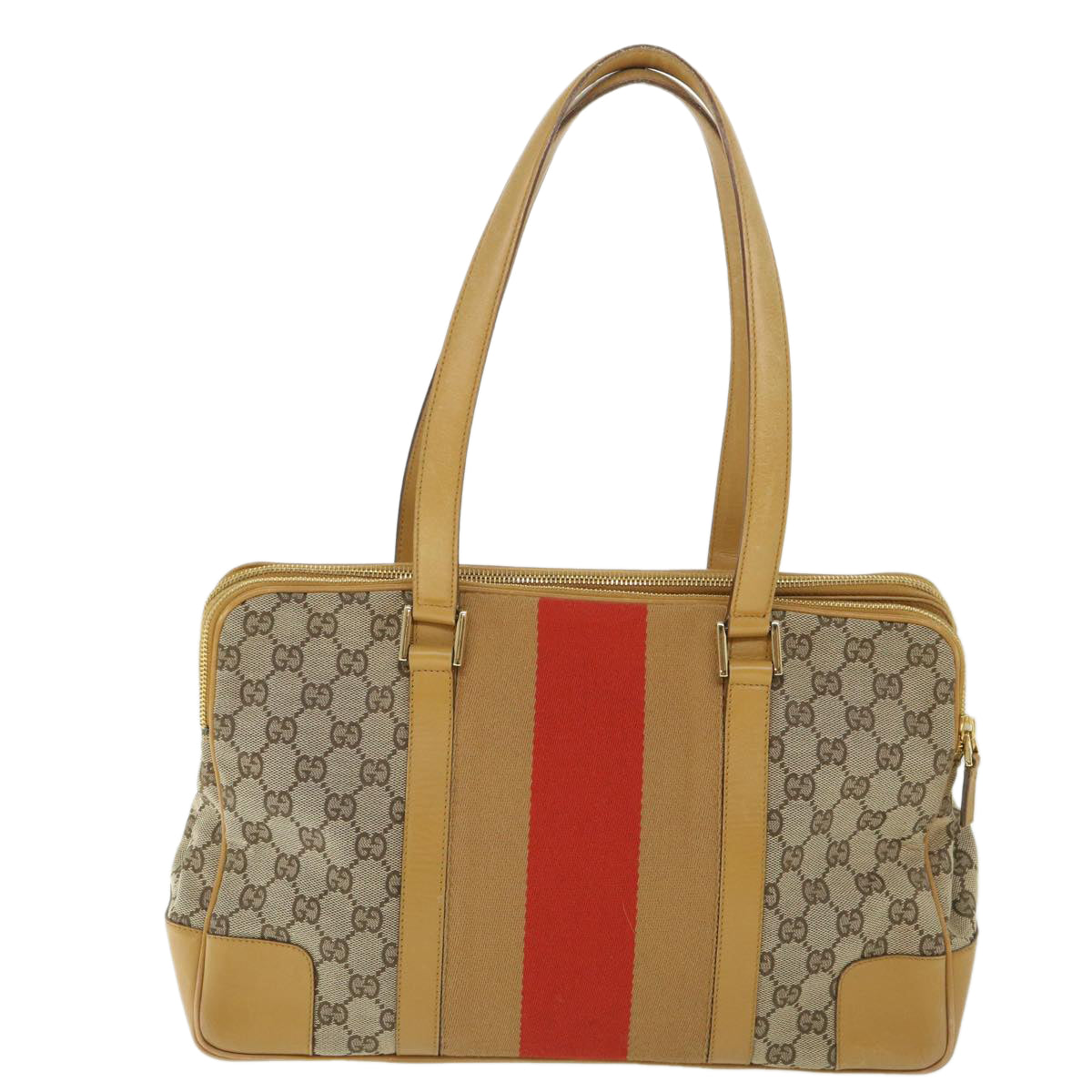 GUCCI GG Canvas Sherry Line Hand Bag Beige Orange Brown 54337