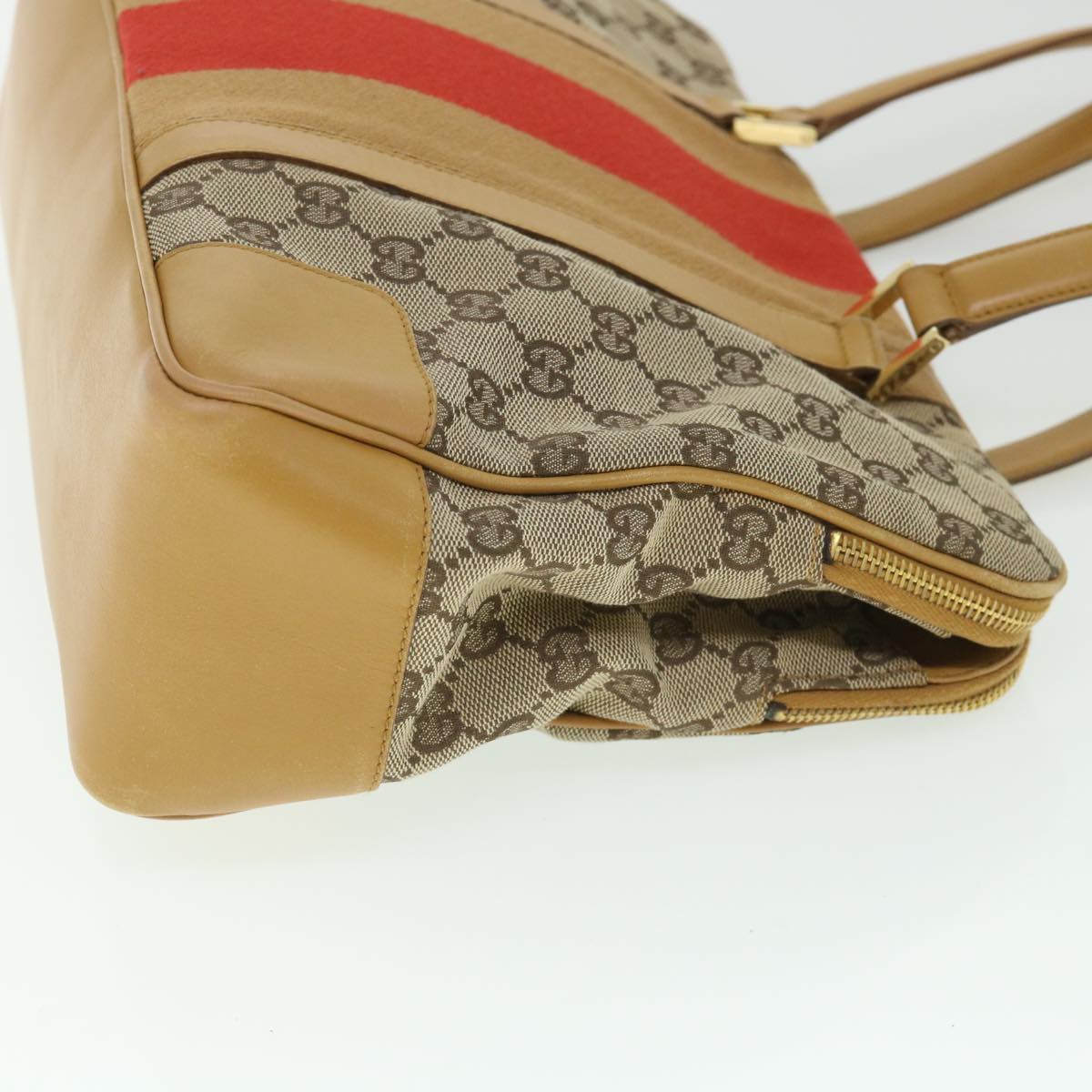 GUCCI GG Canvas Sherry Line Hand Bag Beige Orange Brown 54337