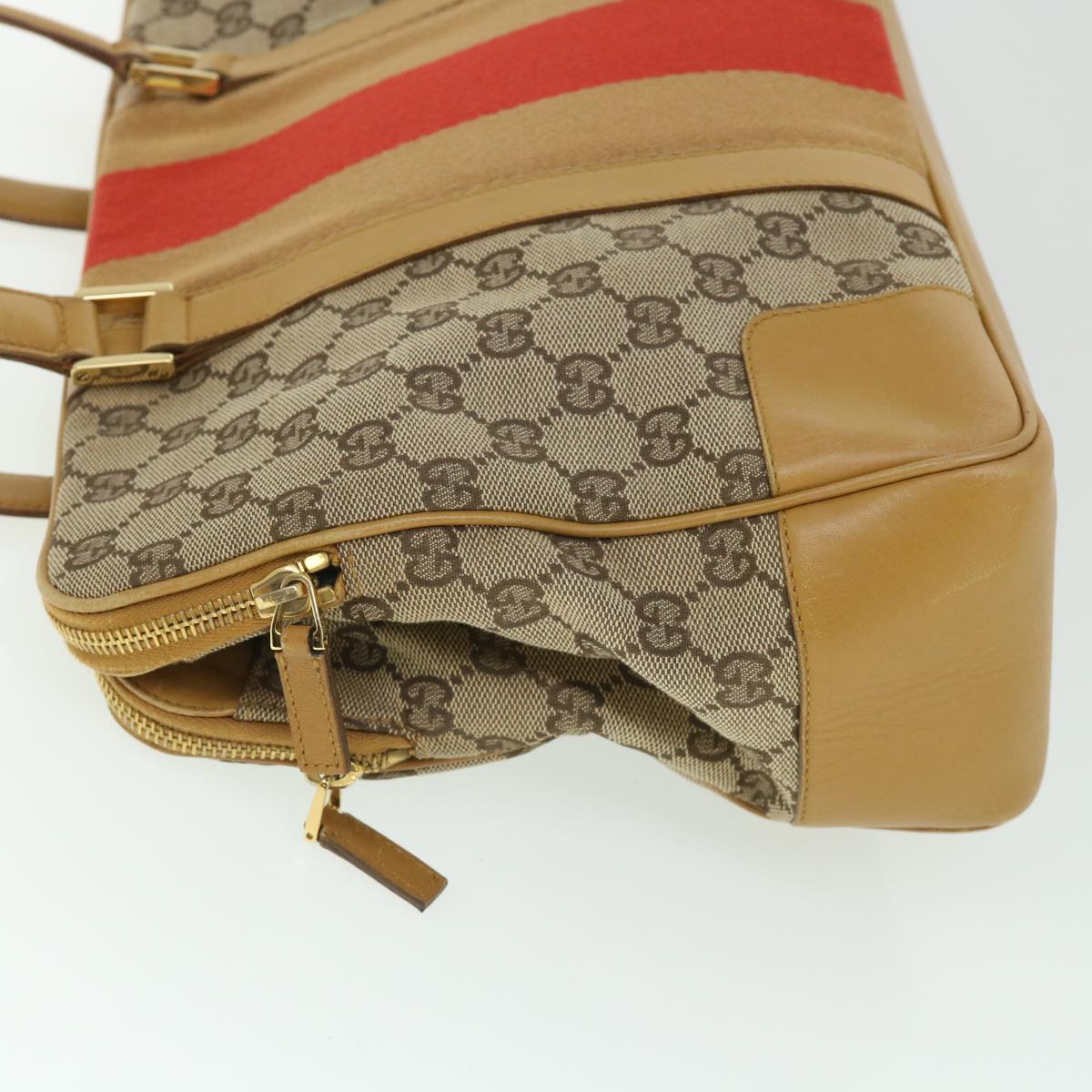 GUCCI GG Canvas Sherry Line Hand Bag Beige Orange Brown 54337